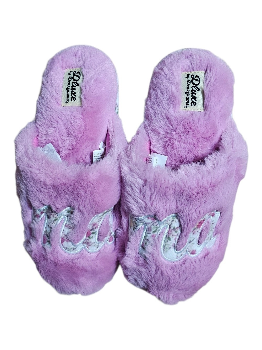dearfoams Women's  Plush Slip-On "Mama" Slippers in  Pink